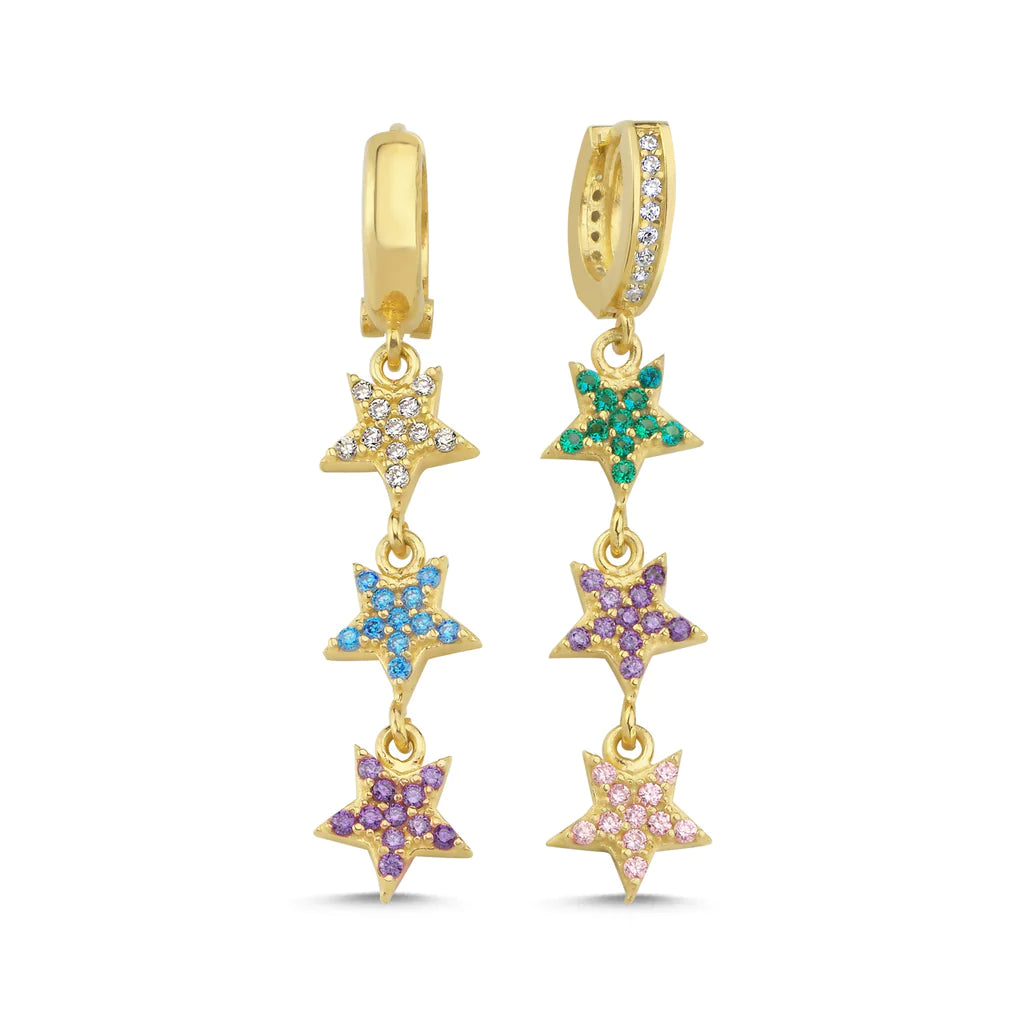 Colourful Hanging Three Star Earrings - XMERALDA 