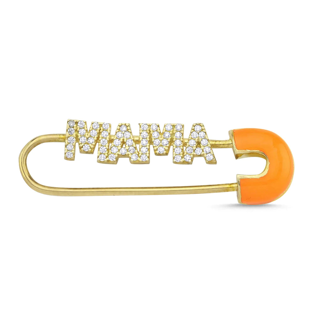 Orange Safety Pin Mama Earring (Single) - XMERALDA 