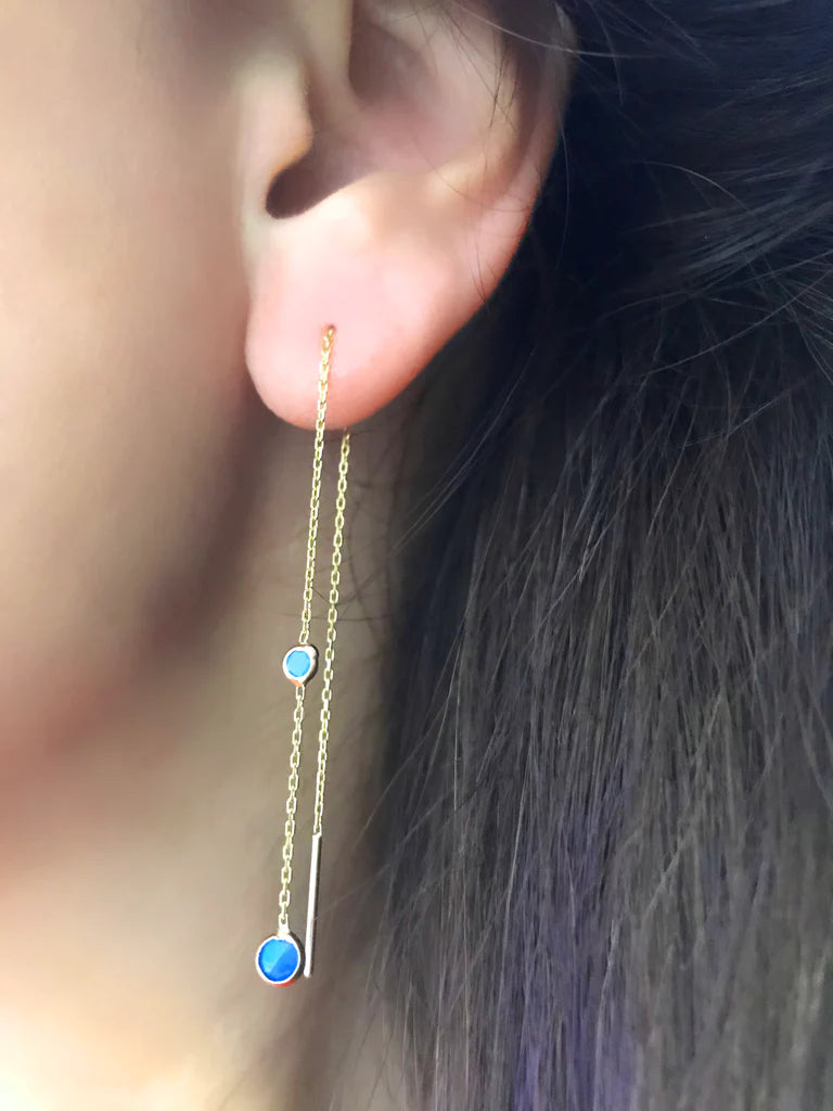 Double Turquoise Hanging Chain Earrings - XMERALDA 