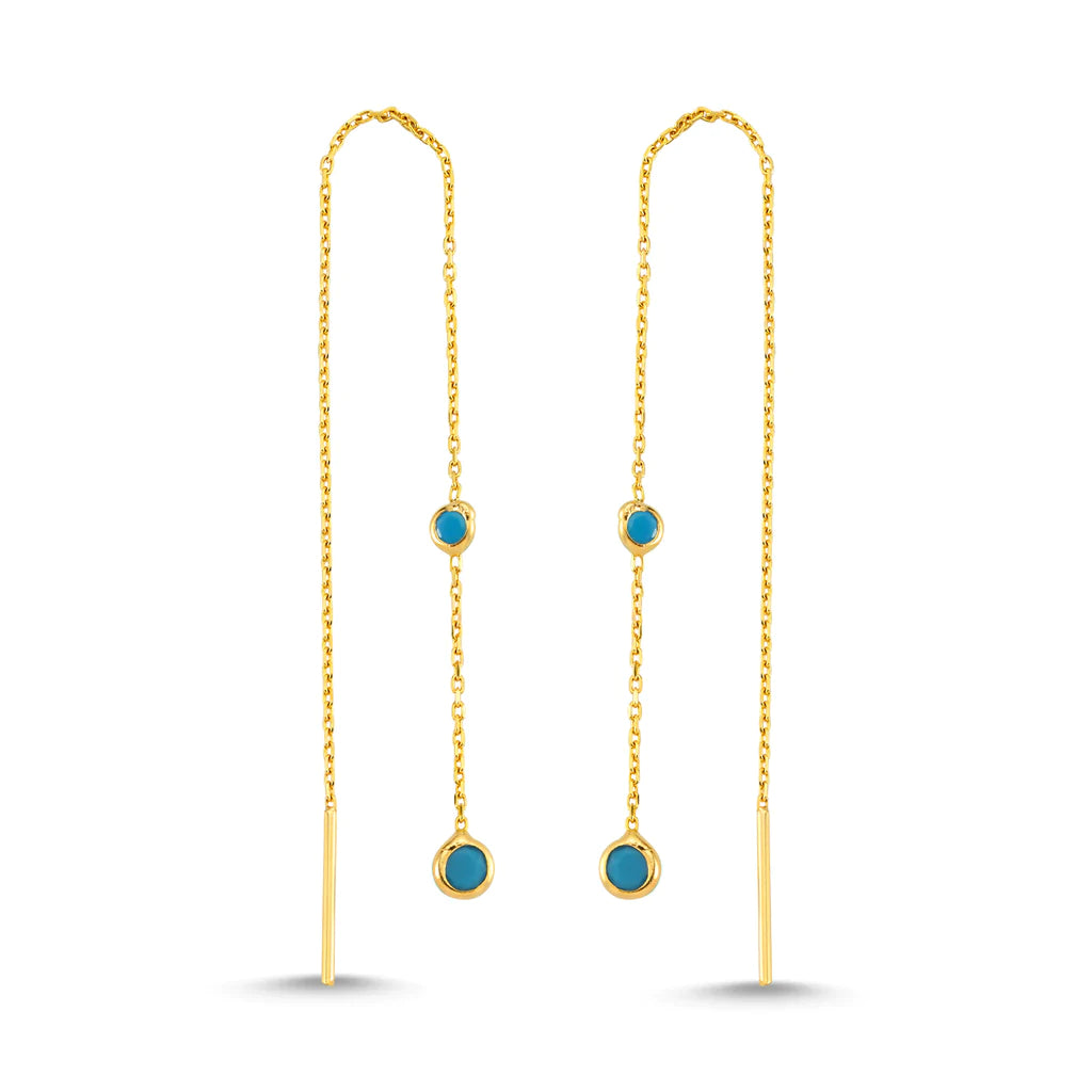 Double Turquoise Hanging Chain Earrings - XMERALDA 