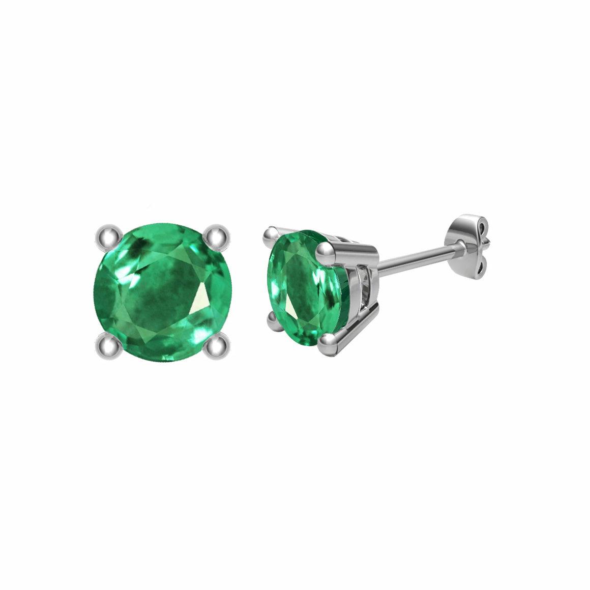 Emerald Stud Earrings in 18k White Gold - XMERALDA