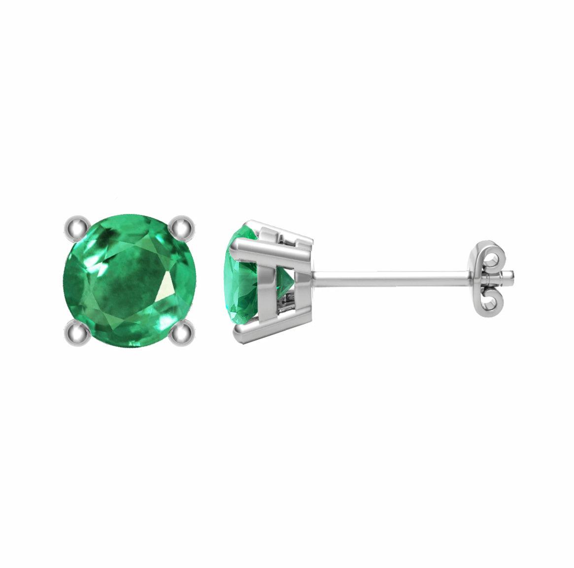 Emerald Stud Earrings in 18k White Gold - XMERALDA