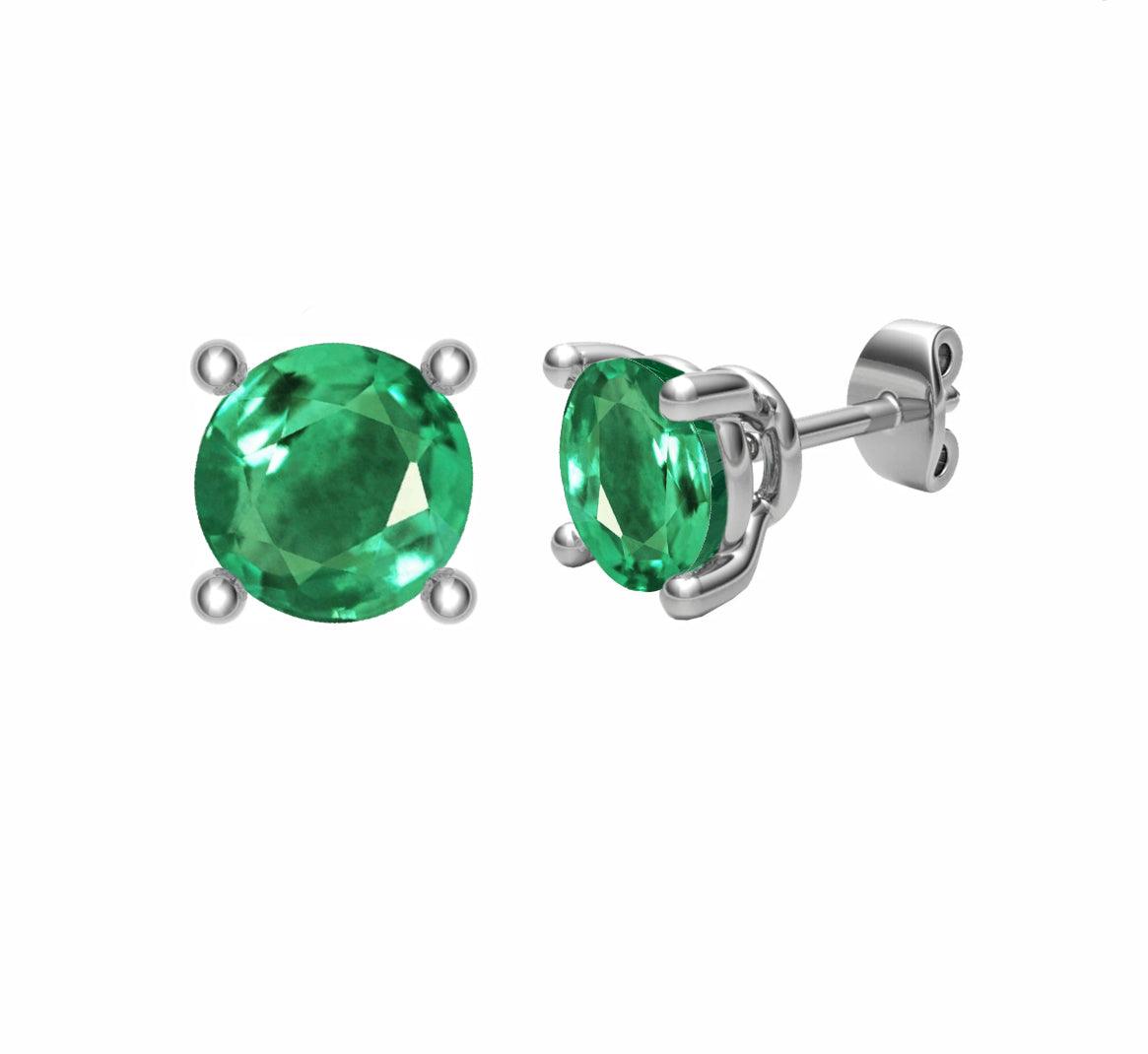 Emerald Stud Earrings in 18k White Gold - XMERALDA