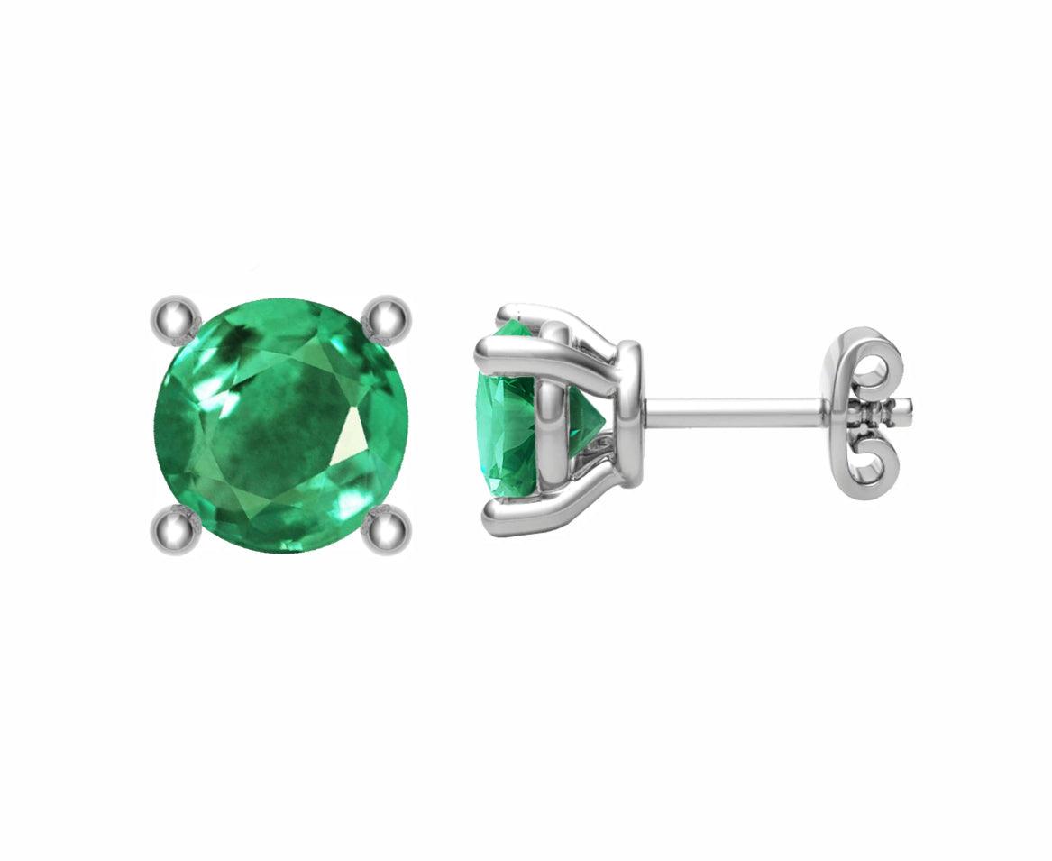 Emerald Stud Earrings in 18k White Gold - XMERALDA
