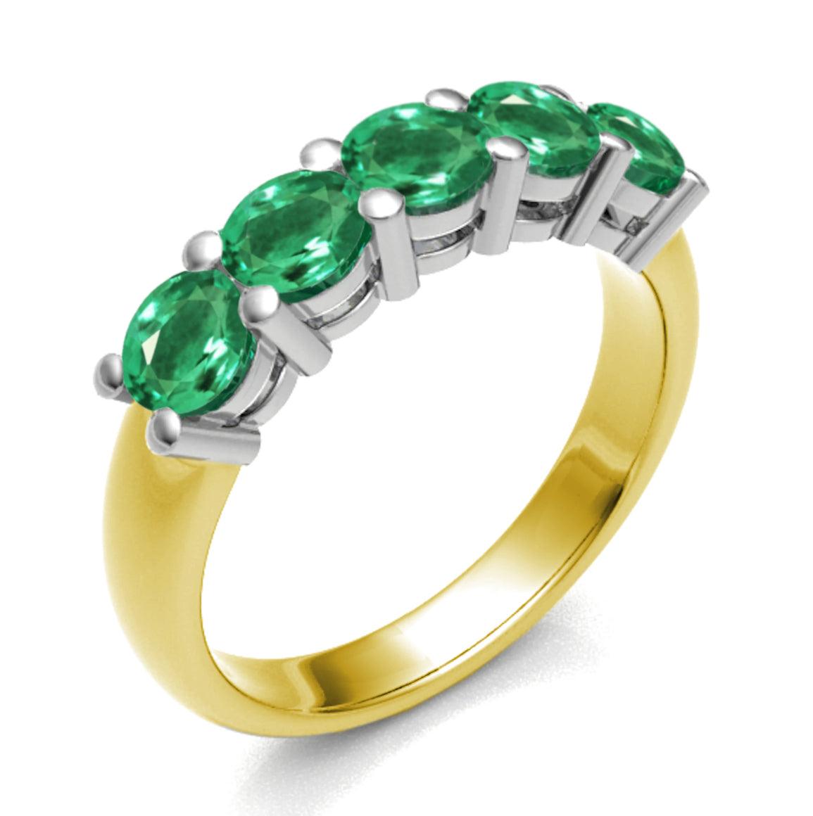 Five Stone Emerald Ring in 18k Two Tone Gold - XMERALDA