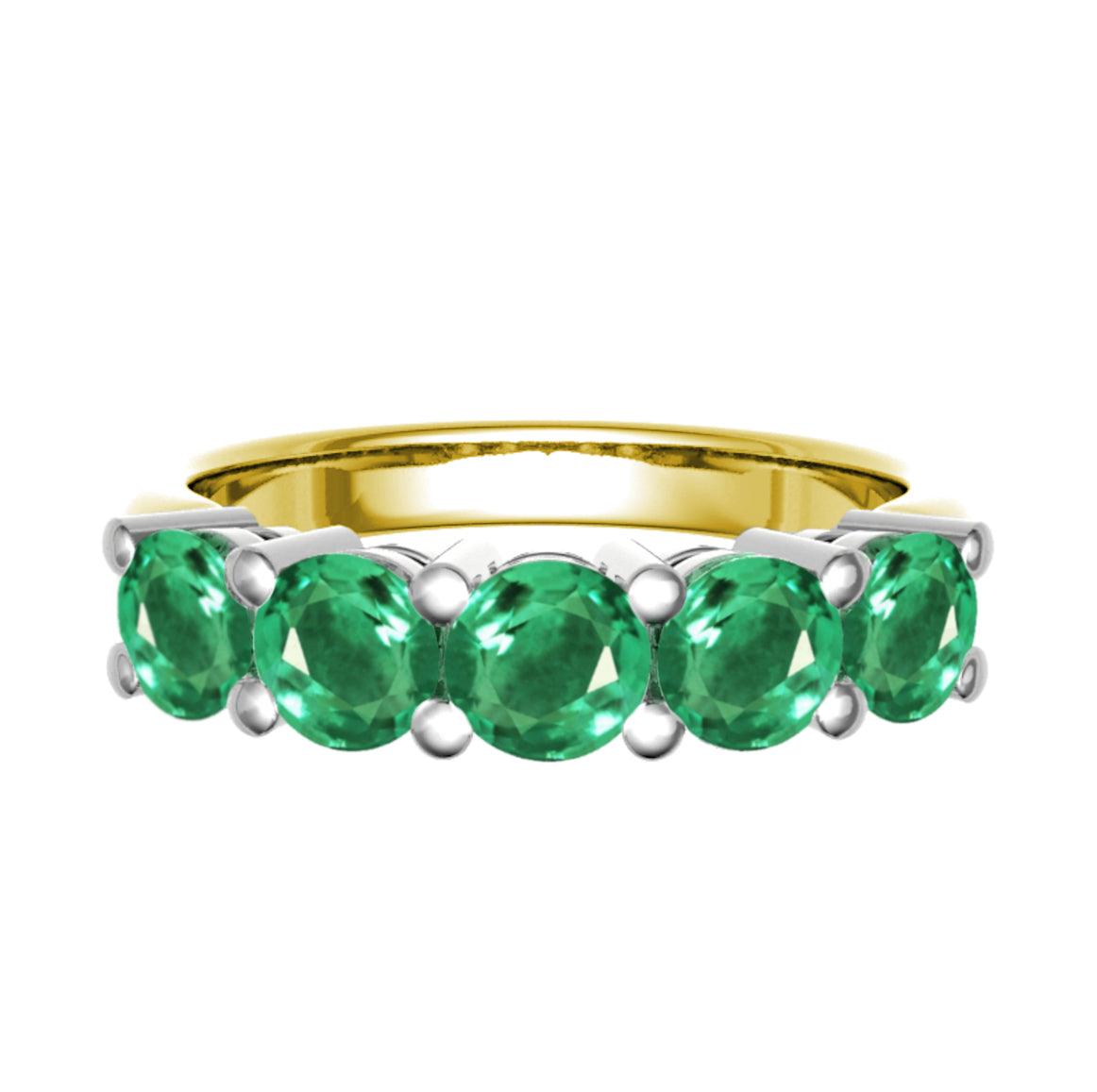Five Stone Emerald Ring in 18k Two Tone Gold - XMERALDA