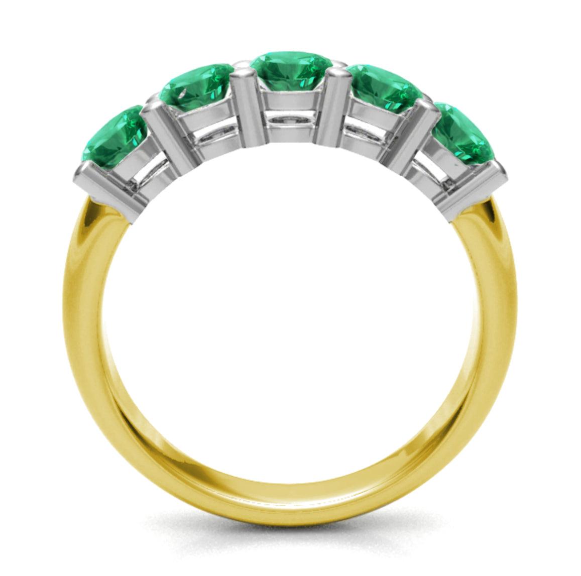 Five Stone Emerald Ring in 18k Two Tone Gold - XMERALDA