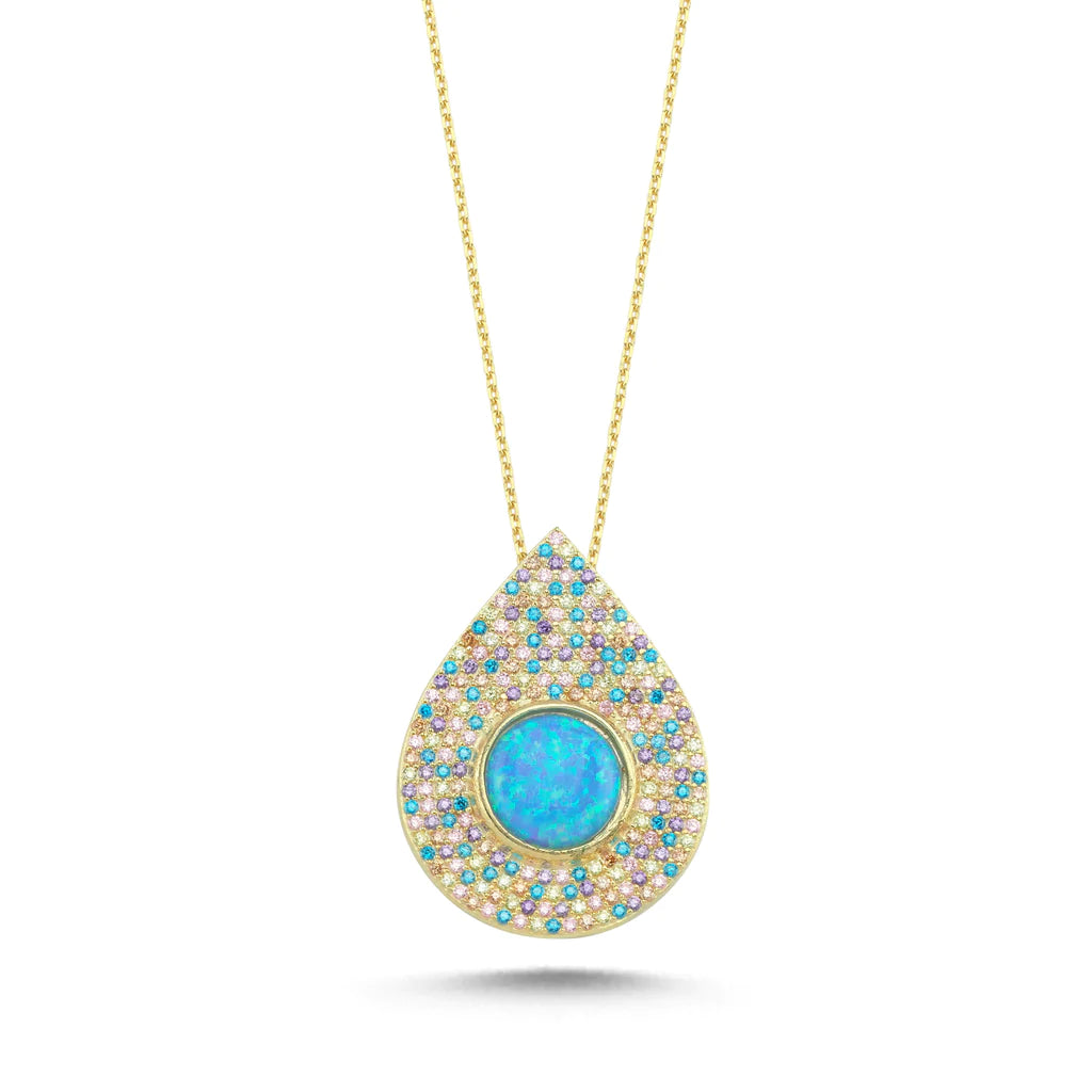 Colourful Blue Opal Teardrop Necklace - XMERALDA 