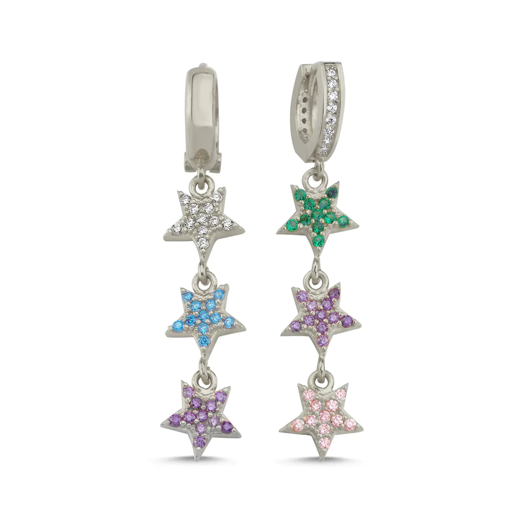 Colourful Hanging Three Star Earrings - XMERALDA 