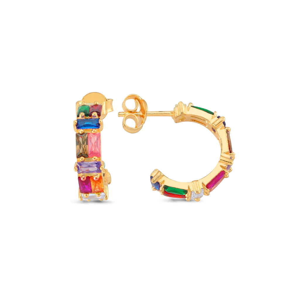 Colourful Baguette Zirconia Hoop Earrings - XMERALDA 