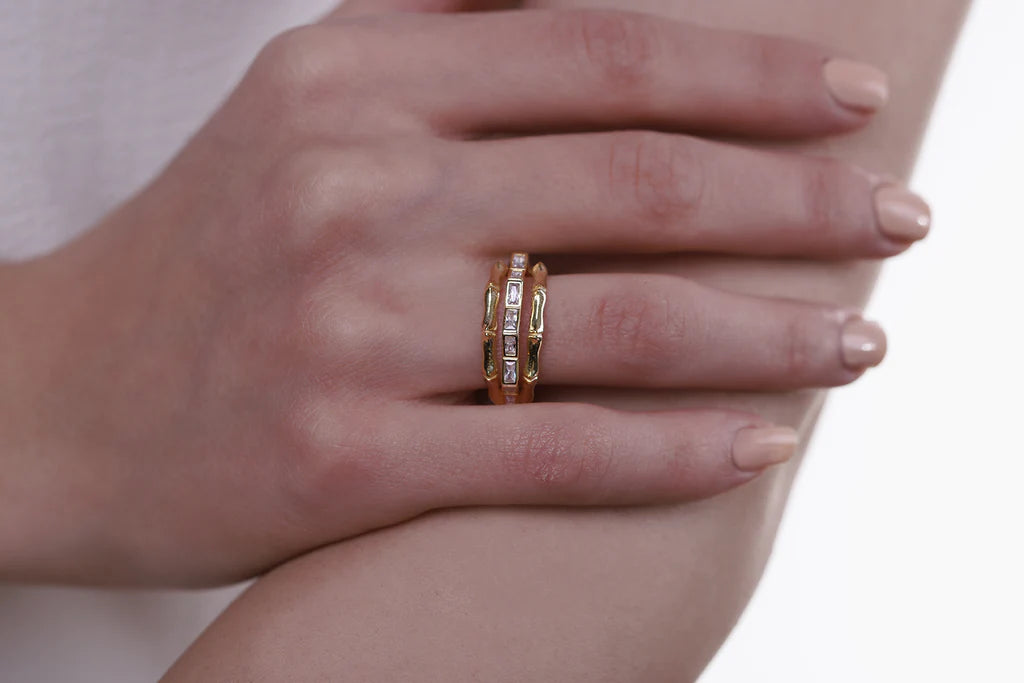 Baguette Three Line Adjustable Ring - XMERALDA 