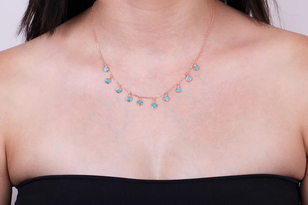 Turquoise Zirconia Round Stones Necklace - XMERALDA 