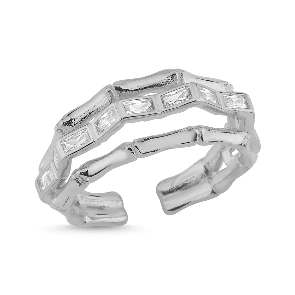 Baguette Three Line Adjustable Ring - XMERALDA 