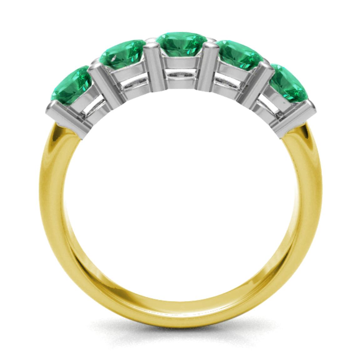 Five Stone Emerald Ring in 18k Two Tone Gold - XMERALDA 